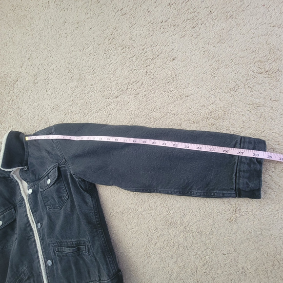 GAP Denim Trucker Jacket Mens/Unisex L Sherpa Lined Vtg Style Winter Coat Black - Picture 6 of 10